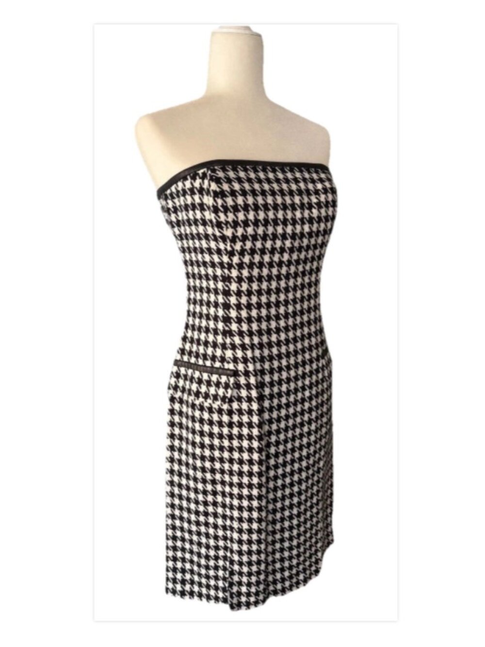 Muse Black & White Strapless Houndstooth Dress Women’s 8